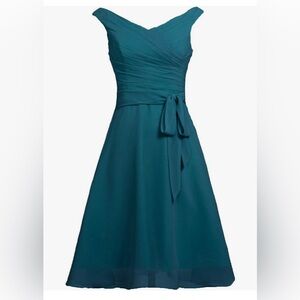 Teal Green sz 16 dress Square Neck, Sleeveless, Chiffon, back Zipper A-line.